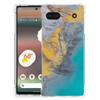 Google Pixel 6A Anti-Shock Hoesje Marble Blue Gold - thumbnail
