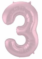 Folieballon Pastel Roze Metallic Mat Cijfer 3 - 86 cm - thumbnail