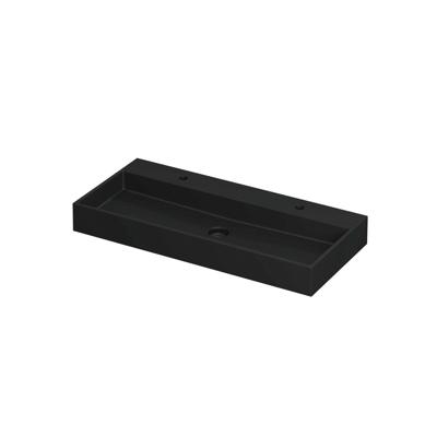 INK United Wastafel Porselein met 2 Kraangaten incl. Porseleinen Click Plug en Verborgen Overloop Systeem - 1000x450x110 mm - Mat Zwart