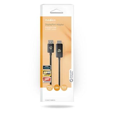 Nedis DisplayPort-Adapter | DisplayPort Male | HDMI Connector | 8K@30Hz | Vernikkeld | Recht | 1.80 m | Rond | TPE | Zwart | Doos - CCGB37108BK18