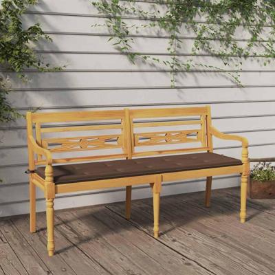 Bankje Batavia met taupe kussen 150 cm massief teakhout