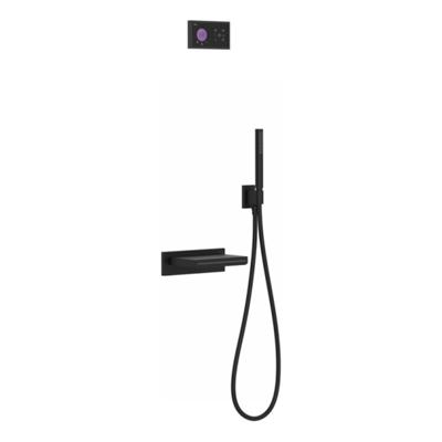 Badkraanset Tres Shower Technology Inbouw Elektrische Thermostaat 2-Weg met Waterval en Korte Handouche Mat Zwart Tres Badkraanset Tres Shower Technology Inbouw Elektrische Thermostaat 2-Weg met Waterval en Korte Handouche Mat Zwart Tres