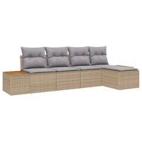Tuinbankenset met kussen 5 pcs Beige Poly riet - thumbnail