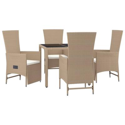 5-delige Tuinset met kussens poly rattan beige - thumbnail