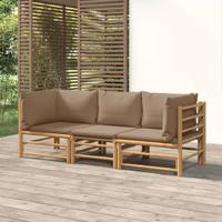 3-delige Loungeset met kussens bamboe taupe - thumbnail