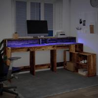 Bureau met LED-verlichting 200x104x91 cm bewerkt hout oud hout - thumbnail