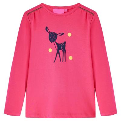 Kindershirt met lange mouwen hertenprint 140 felroze
