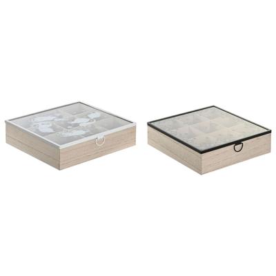 Box for Infusions DKD Home Decor Blauw Wit Zwart Natuurlijk Metaal Kristal Hout MDF 24 x 24 x 6,5 cm (2 Stuks)