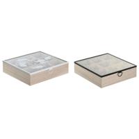 Box for Infusions DKD Home Decor Blauw Wit Zwart Natuurlijk Metaal Kristal Hout MDF 24 x 24 x 6,5 cm (2 Stuks) - thumbnail