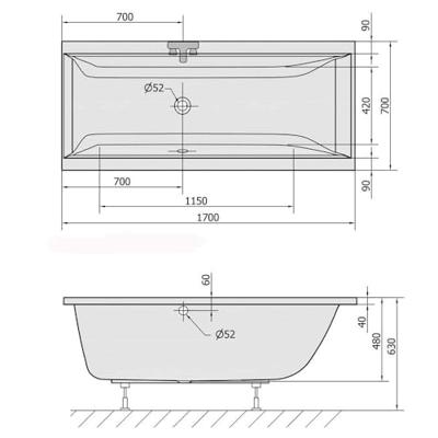 Ligbad Polysan Cleo Inbouw 170x70x48 cm Mat Zwart Polysan Ligbad Polysan Cleo Inbouw 170x70x48 cm Mat Zwart Polysan