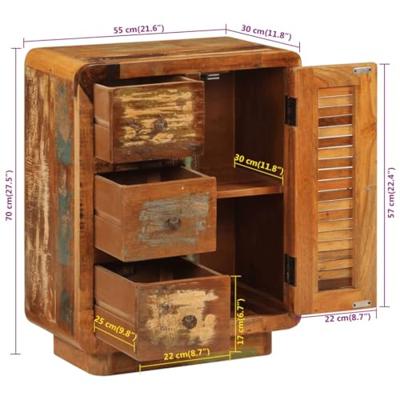 Dressoir met 3 lades 55x30x70 cm massief gerecycled hout