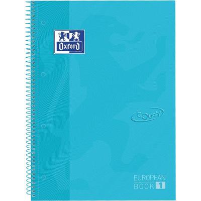 Oxford School Touch Europeanbook spiraalblok, ft A4+, 160 bladzijden, geruit 5 mm, pastel blauw