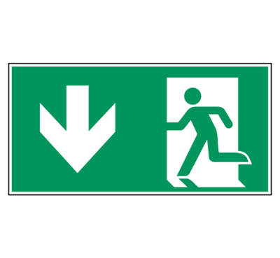Nooduitgang naar beneden - 200 x 100 mm - Kunststof bord Nooduitgang naar beneden - 200 x 100 mm - Kunststof bord