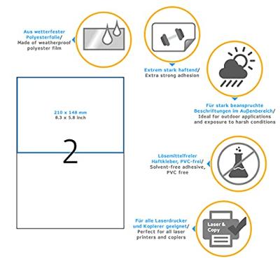 Herma 4693 Etiketten (A4) 210 x 148 mm Polyester folie Wit 50 stuk(s) Extra sterk hechtend Folie-etiketten