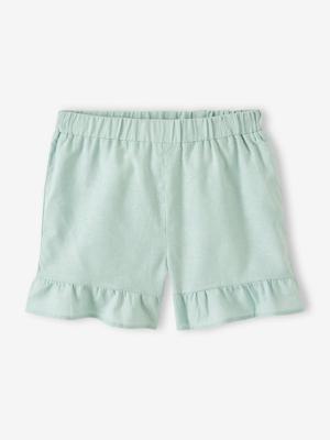Meisjesshort met ruches blauwgroen Meisjesshort met ruches blauwgroen