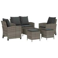 6-delige Loungeset met kussens poly rattan grijs - thumbnail