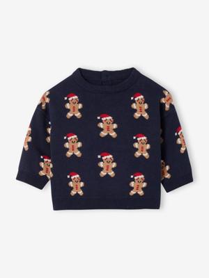 Jacquard kersttrui voor babyjongens marineblauw
