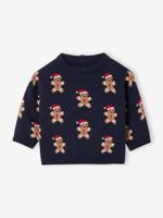 Jacquard kersttrui voor babyjongens marineblauw - thumbnail