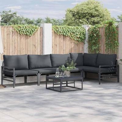 Tuinbankenset met kussen 6 pcs Zwart Staal