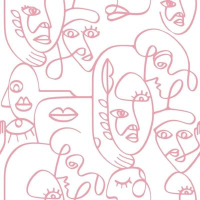 Noordwand behang friends & coffee line art faces wit en roze