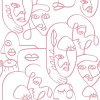 Noordwand behang friends & coffee line art faces wit en roze - thumbnail