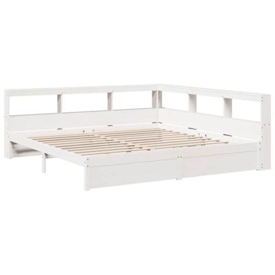 Bed met boekenkast zonder matras grenenhout wit 200x200 cm - thumbnail