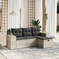 4-delige Loungeset met kussens poly rattan lichtgrijs - thumbnail