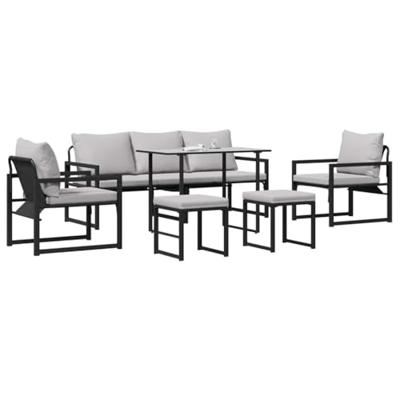 Tuinbankenset met kussen 6 pcs Zwart Staal