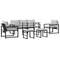 Tuinbankenset met kussen 6 pcs Zwart Staal - thumbnail