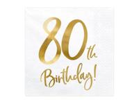 Servetten 80th Birthday Goud - 20 Stuks - thumbnail