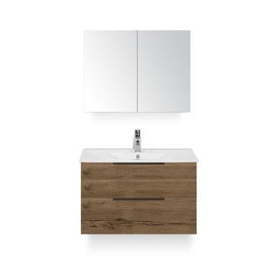 Seville Badmeubelset 80 cm - Tabacco Edge greep - Wastafel Enjoy - met Spiegelkast
