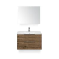 Seville Badmeubelset 80 cm - Tabacco Edge greep - Wastafel Enjoy - met Spiegelkast - thumbnail