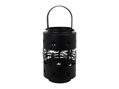 Lantaarn kerstbomen sterren zwart, 20 cm - Hortus