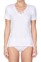 Dames shirt korte mouw Beatrix - Kanten ondershirt - Naadloos - 100% katoen - L - Wit - thumbnail