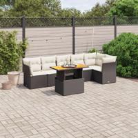 7-delige Loungeset met kussens poly rattan zwart - thumbnail