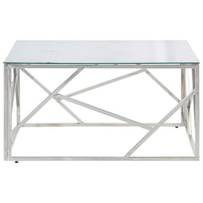 Salontafel roestvrijstaal en gehard glas zilverkleurig