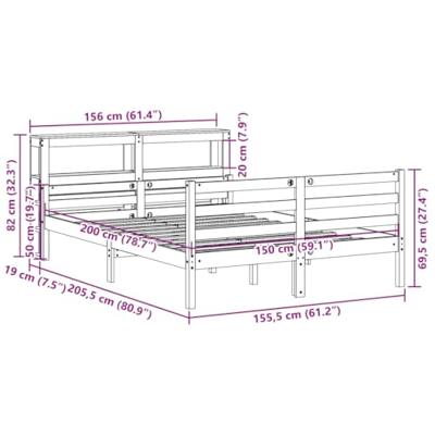 Bedframe met hoofdbord massief grenenhout 150x200 cm