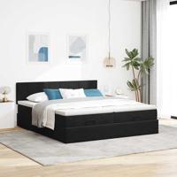 Ottoman bed met matrassen 160x200cm fluweel zwart - thumbnail