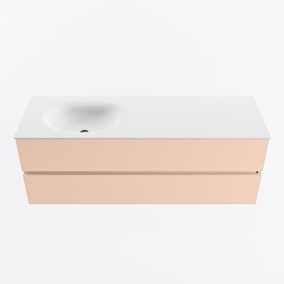 MONDIAZ VICA 140cm badmeubel onderkast Rosee 2 lades. Wastafel MOON links zonder kraangat, kleur Talc.