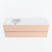 MONDIAZ VICA 140cm badmeubel onderkast Rosee 2 lades. Wastafel MOON links zonder kraangat, kleur Talc. - thumbnail