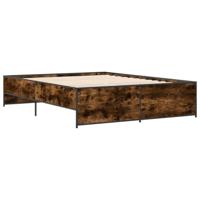 Bedframe bewerkt hout metaal gerookt eikenkleurig 150x200 cm - thumbnail