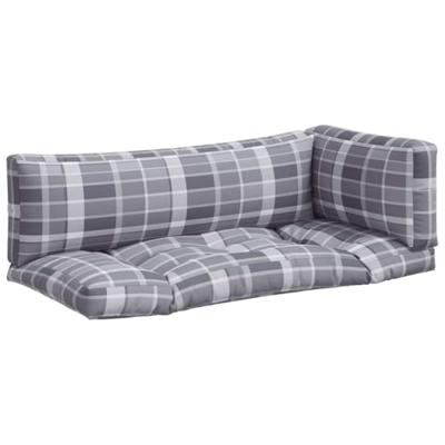 VidaXL Palletkussens 3 st ruitpatroon stof grijs