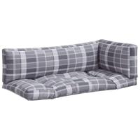 VidaXL Palletkussens 3 st ruitpatroon stof grijs - thumbnail