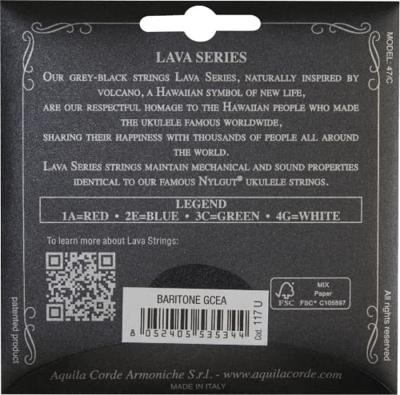 Aquila 117U Lava GCEA set snaren voor bariton ukelele hoge G