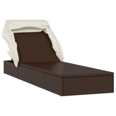 Ligbed met inklapbaar dak 213x63x97 cm poly rattan bruin - thumbnail