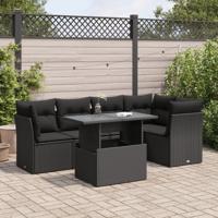 6-delige Loungeset met kussens poly rattan zwart - thumbnail
