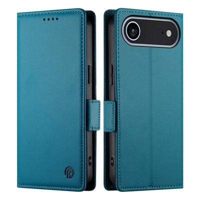 Lunso iPhone 17 Air hoesje - PU leren Bookcase met ruimte voor pasjes - Blauw