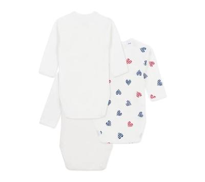 Set van 3 gekruiste body's van katoen voor baby's met gestreepte hartjes en lange mouwen PETIT BATEAU wit Set van 3 gekruiste body's van katoen voor baby's met gestreepte hartjes en lange mouwen PETIT BATEAU wit