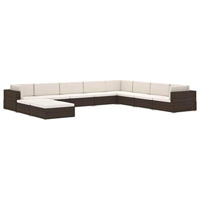 Voetensteun met kussen sectioneel Poly Rattan bruin