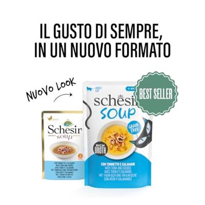 Schesir Cat Soup met tonijn en inktvis natvoer kat (zakjes) 4 dozen (48 x 40g)